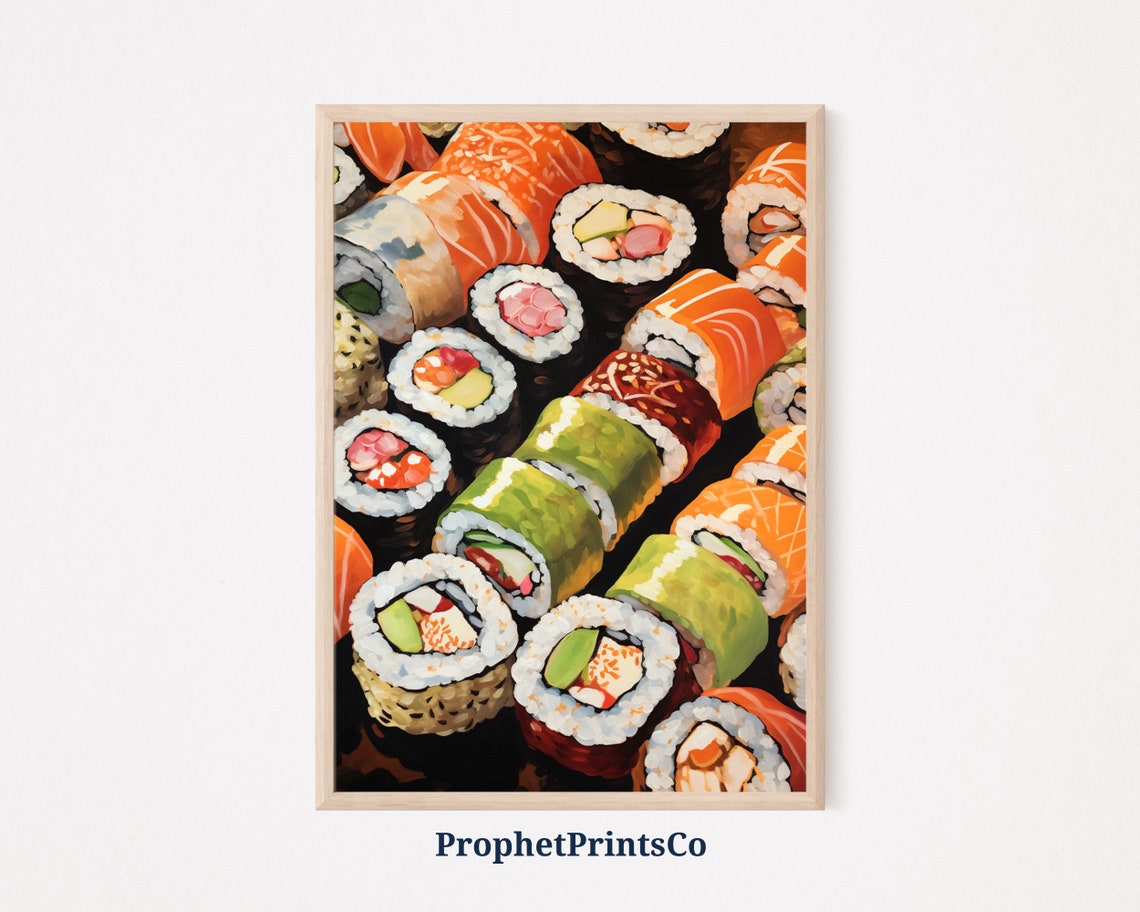 Sushi Rolls Platter Salmon Avocado Maki Food Painting Poster