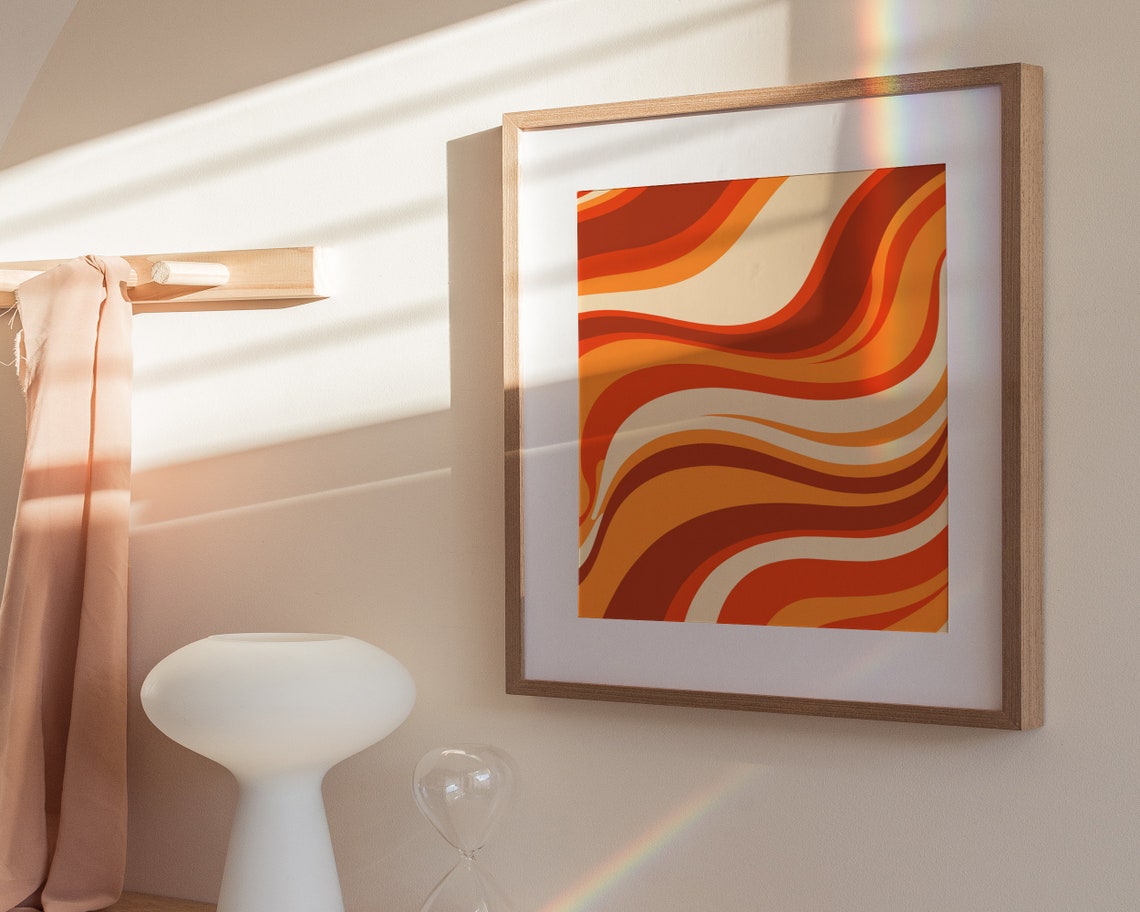 Bold Burnt Orange Retro 70s Wavy Stripes Groovy Abstract Poster - Image 3