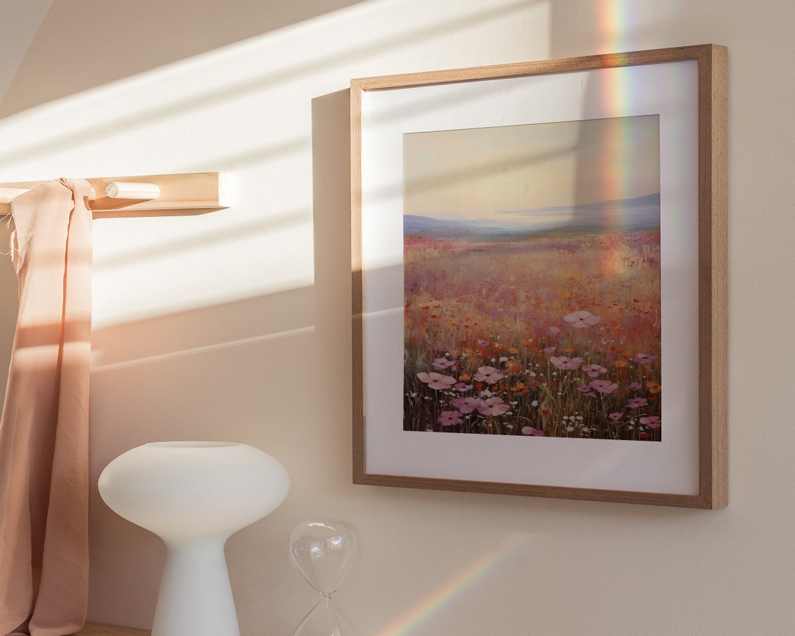 Pink Cosmos Wildflower Sunset Field Romantic Floral Art Poster - Image 3