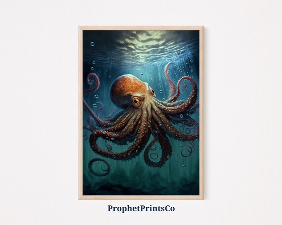 Octopus Painting Poster Print Sea Life Wall Art Octopus Art Gift Original Nautical Home Dcor Wall Art Digitial