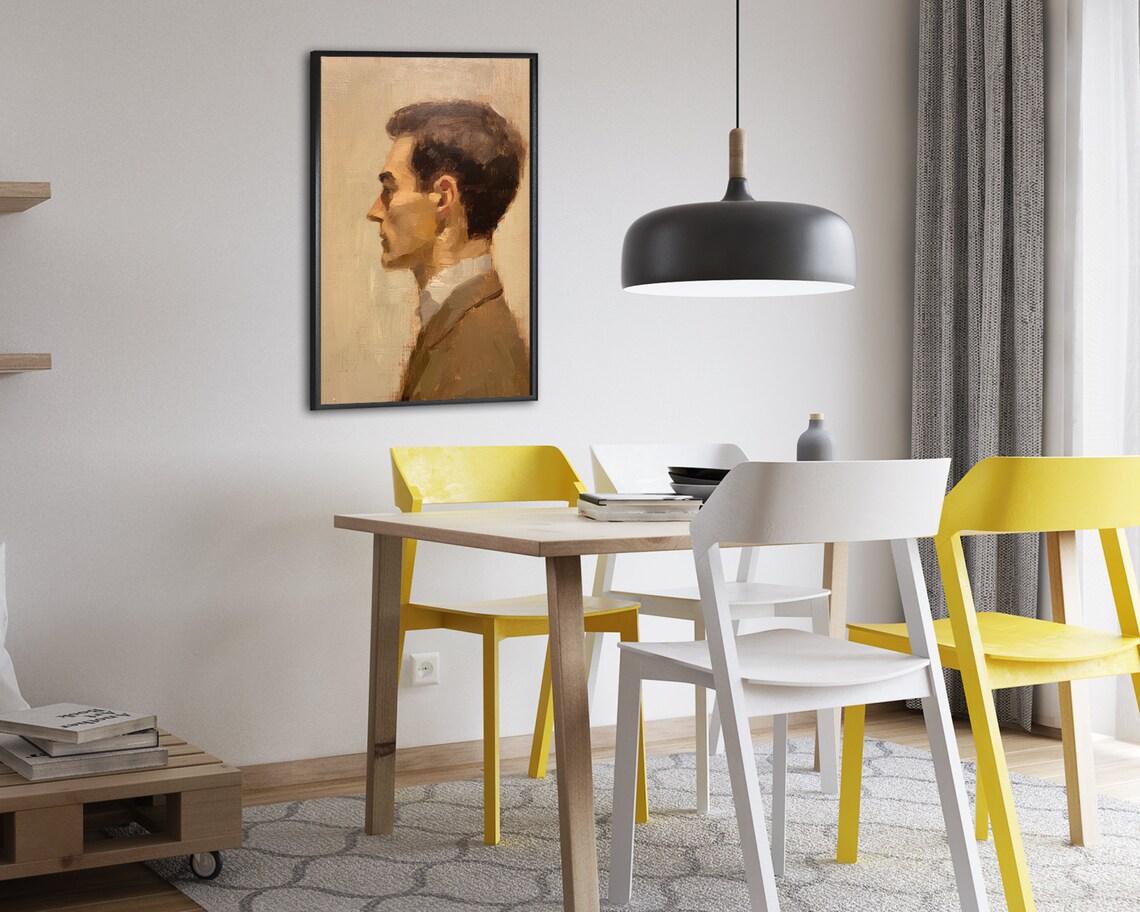 Warm Amber Man Portrait Oil Painting Classic Profile Antique Style Poster - Image 2