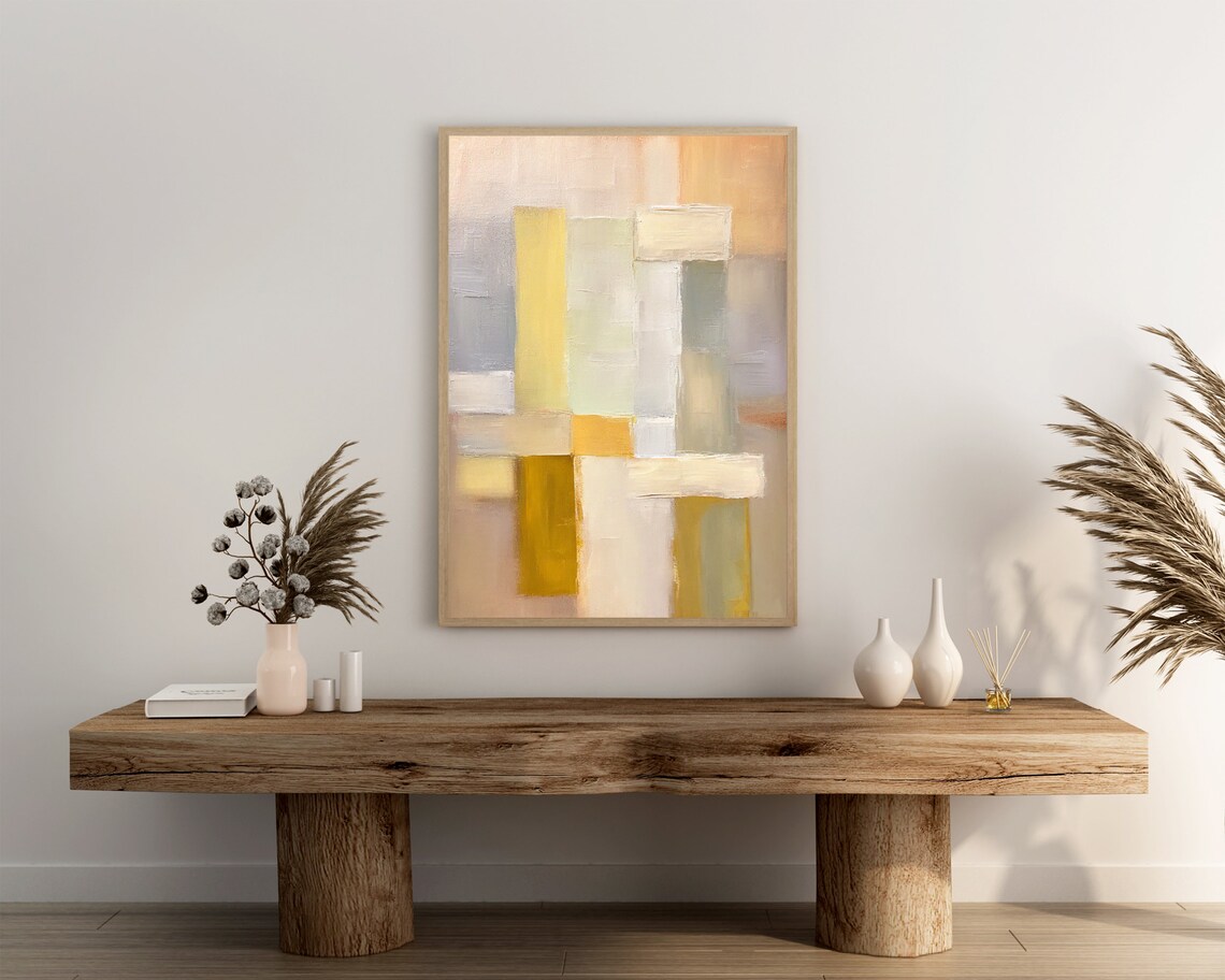 Warm Yellow Cream and Grey Block Abstract Art Painting Poster - Image 3