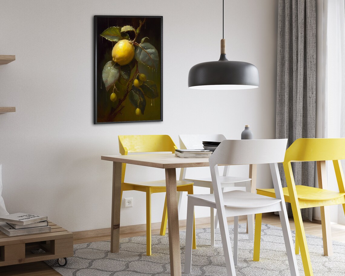 Moody Lemon Branch Oil Painting Dark Botanical Fruit Still Life Poster - Image 2