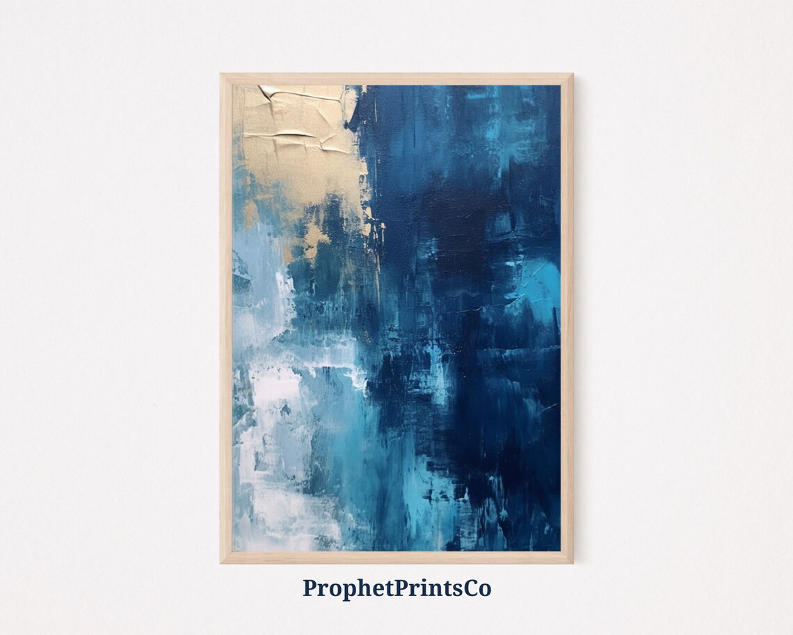 Navy Blue And Gold Abstract Oil Painting Modern Minimalist Poster