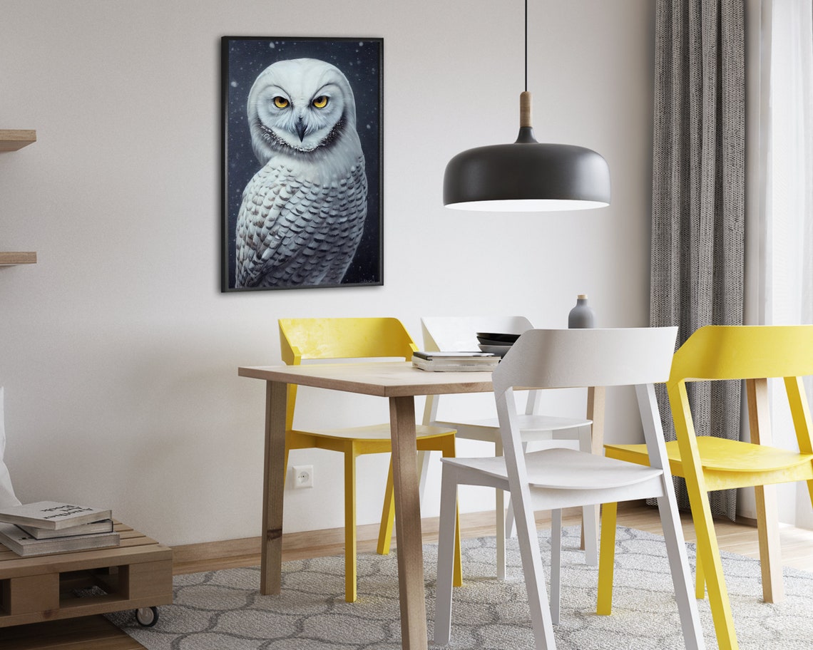 Snowy Owl In Falling Snow Winter Bird Portrait Golden Eyes Poster - Image 2