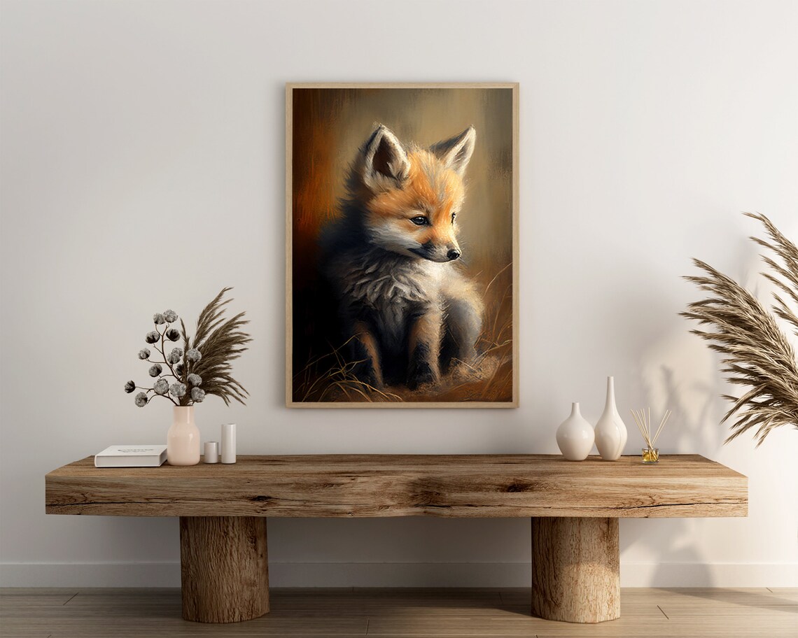 Baby Fox Kit in Warm Golden Light Profile Oil Painting Poster - Image 3