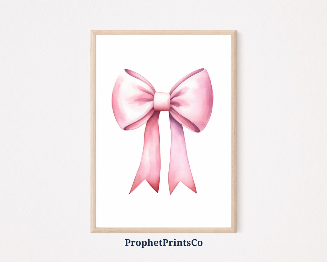 Soft Pink Satin Bow Minimalist Watercolor Nursery Wall Poster