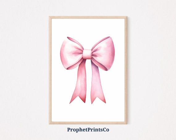 Pink Preppy Bow Print Aesthetic Watercolor Wall Art Match Box Art Costal Cowgirl Home Dcor Wall Art