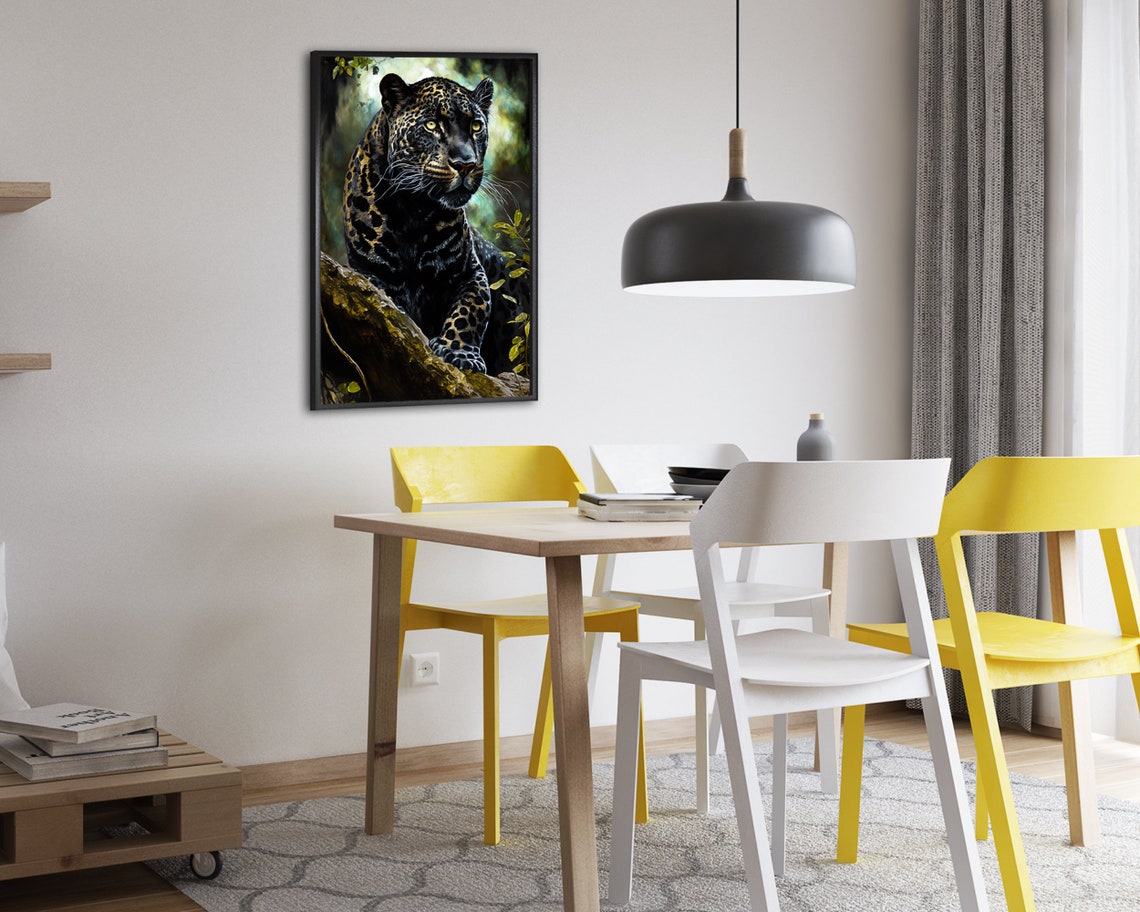 Black Leopard Poster Print Jungle Animal Wall Art Leopard Art Gift Modern Tropical Home Dcor Wall Art Digitial - Image 2