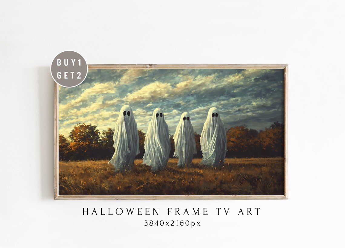 Four Ghosts in a Golden Autumn Field Halloween Frame TV Art Poster