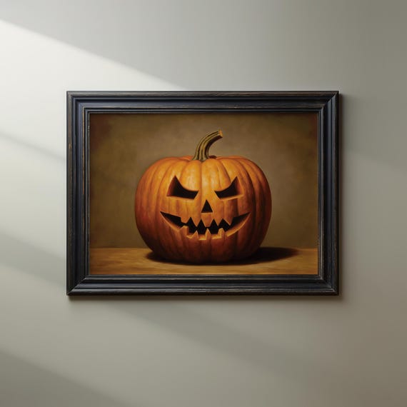 Jack O Lantern Halloween Print Wall Art Intage Primitive Spooky Seasonal