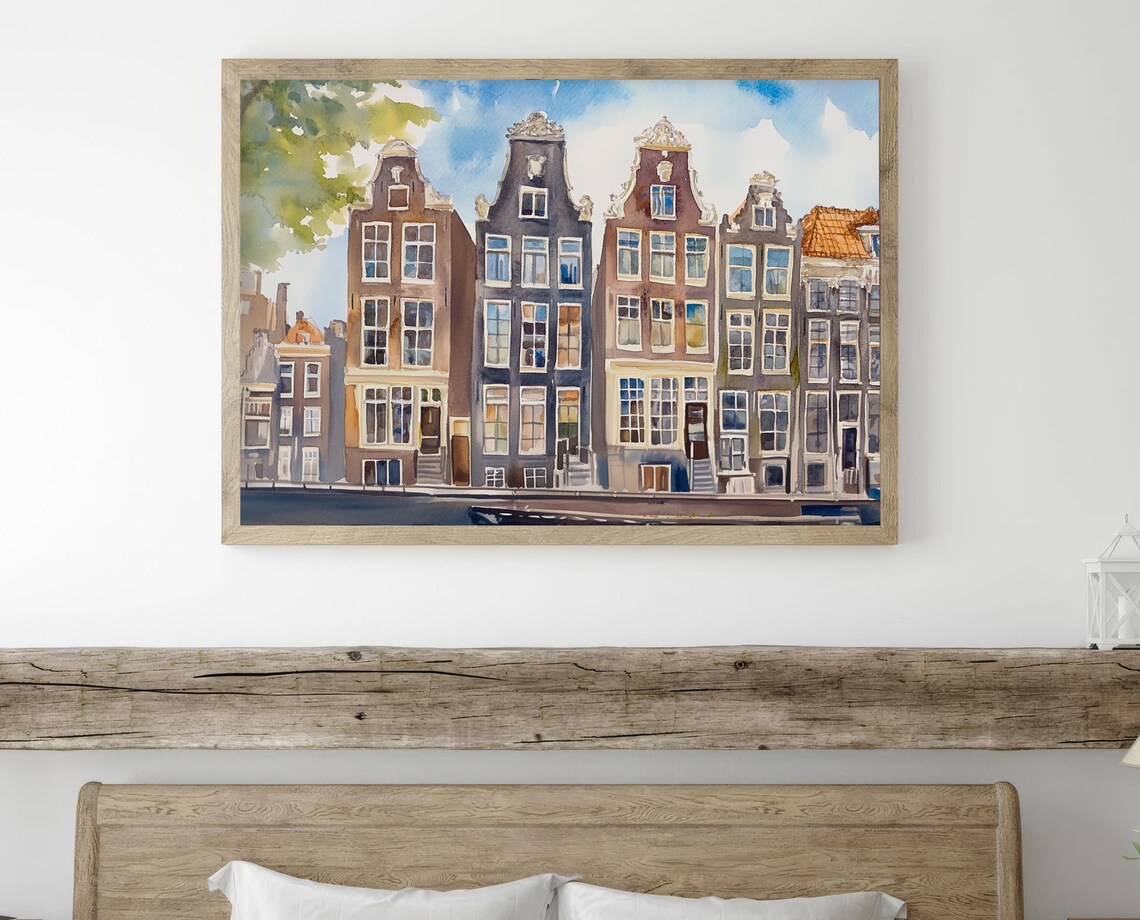 Amsterdam Painting Dutch Canal Houses Watercolor Art Print Cityscape Print Netherlands Illustration Travel Poster - Image 3