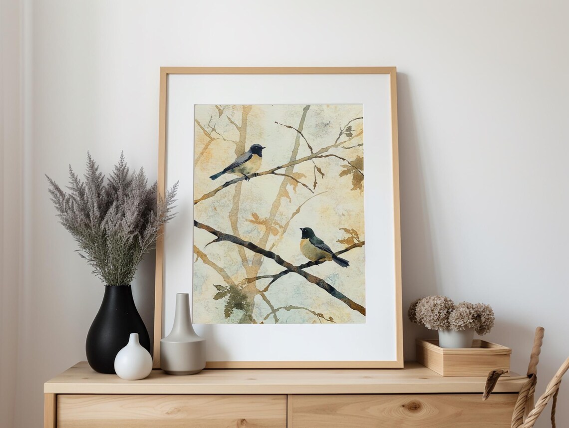 Birds Painting Bird On Branch Watercolor Art Print - Image 5