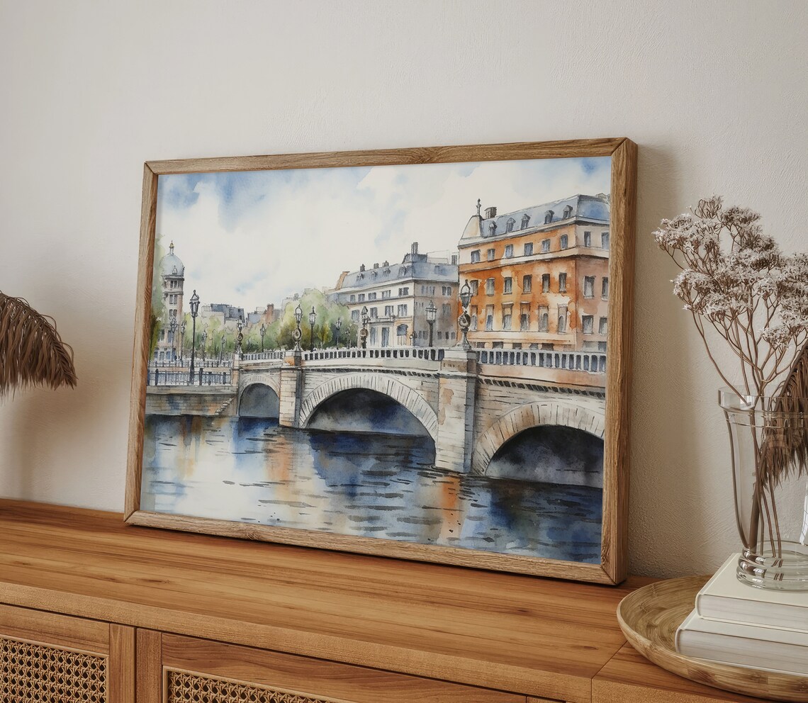 Dublin Oconnell Bridge Watercolor Travel Poster - Image 3