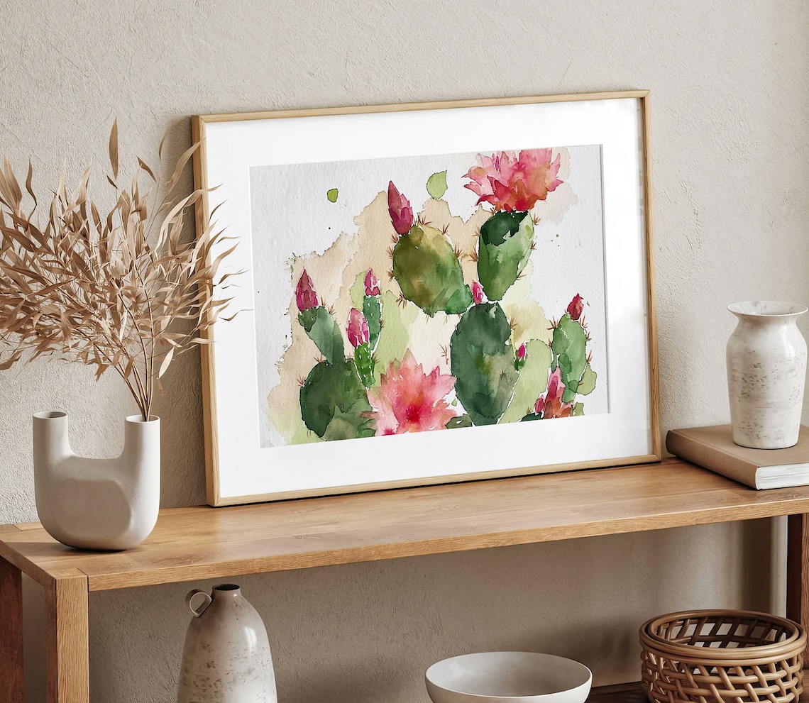 Blooming Cactus Watercolor Art Print, Floral Botanical Decor - Image 5