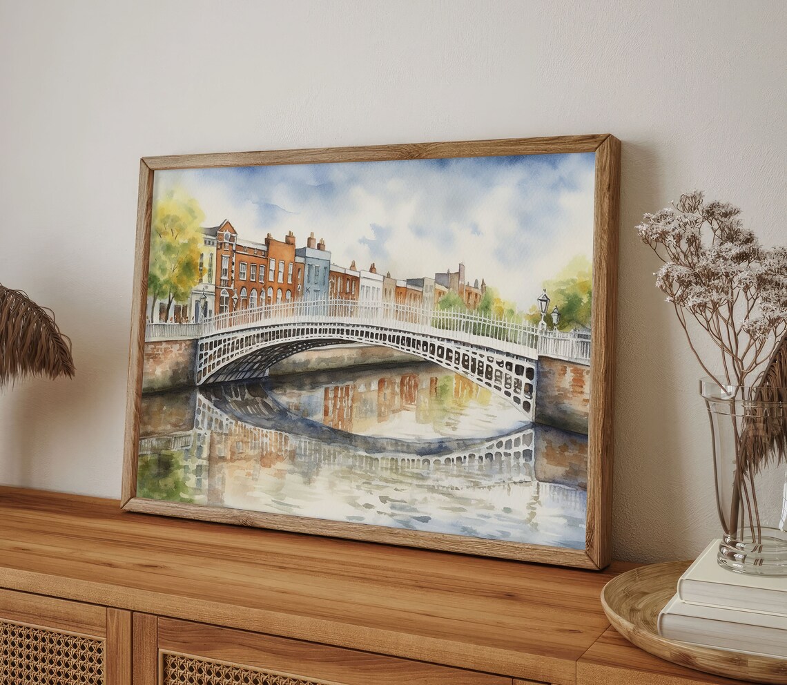 Hapenny Bridge Watercolor Art Print, Dublin Cityscape - Image 5