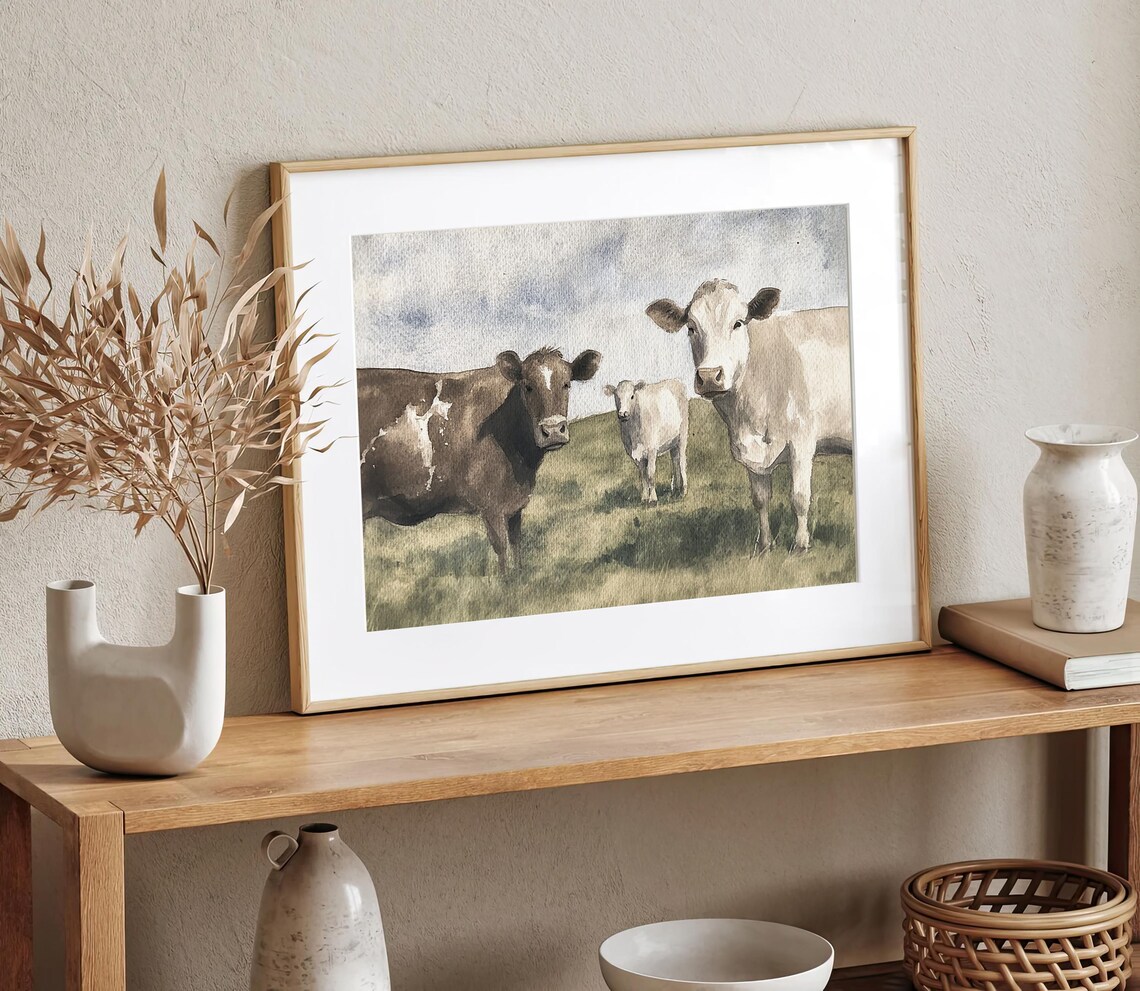 Irish Cows Watercolor Art Print, Ireland Landscape - Image 2