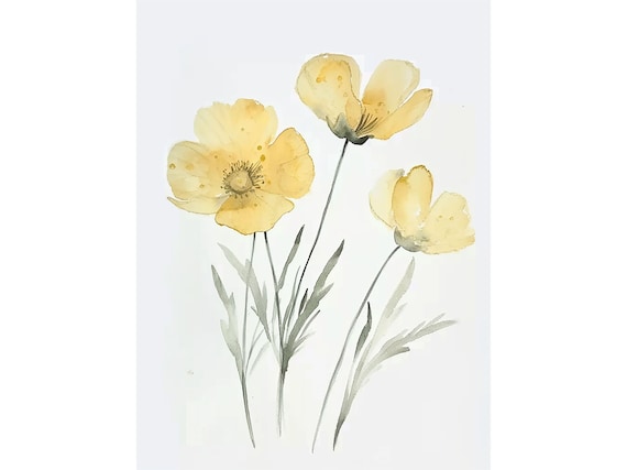 Buttercup Painting Watercolor Art Print, Spring Botanical