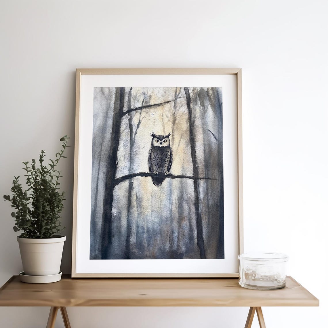Great Horned Owl Staring from a Branch in a Foggy Forest Poster - Image 2