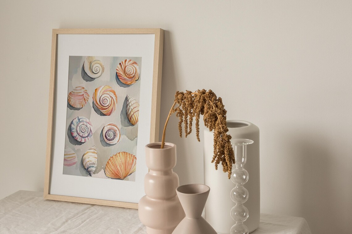 Pastel Seashells Spiral Shells Coastal Watercolor Beach Poster - Image 3