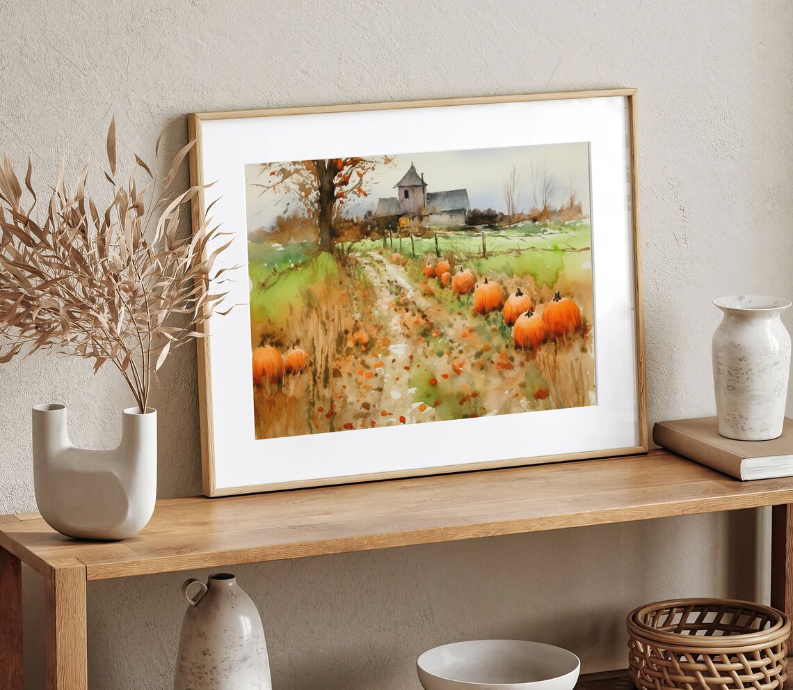 Farm Watercolor Pumpkins Patch Art Print - Image 3