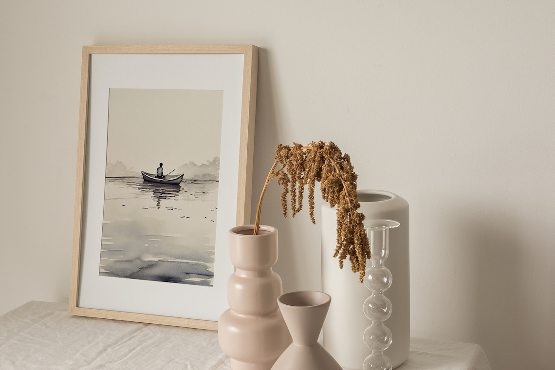Lake Superior Fisherman Rowboat Ink Watercolor Minimalist Poster - Image 2