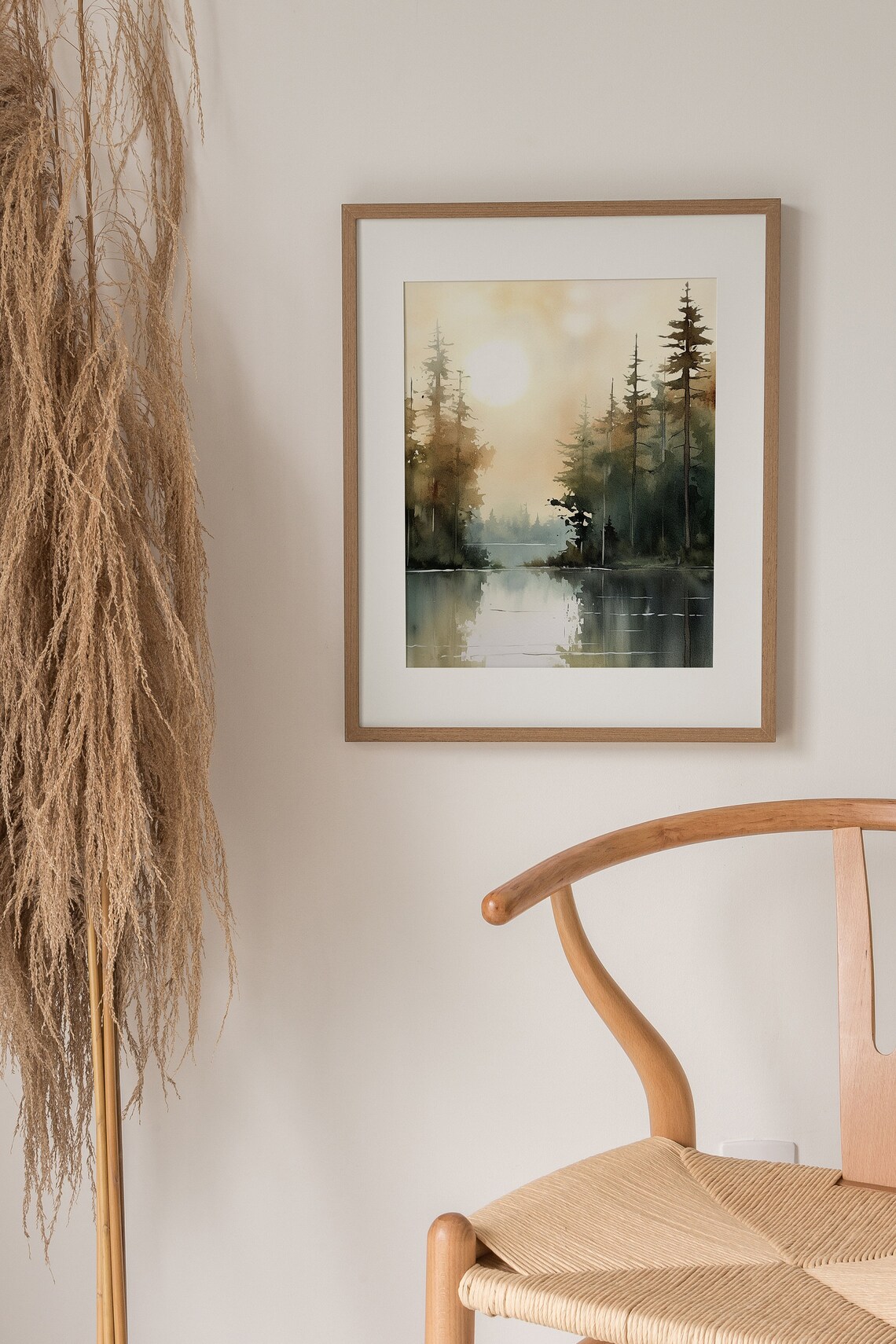 Sunrise Forest Lake Painting, Michigan Landscape Art Print - Image 2