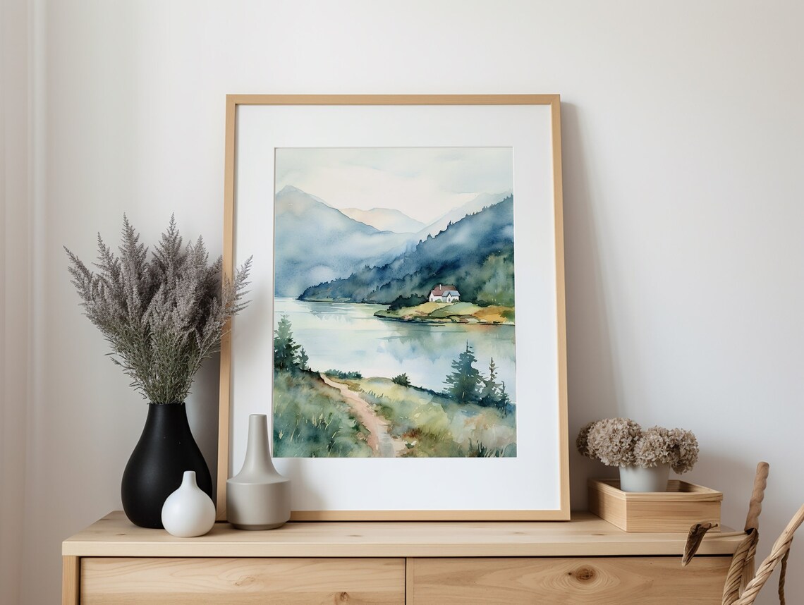 Maroon Lake Watercolor Mountain Lake Art Print - Image 5