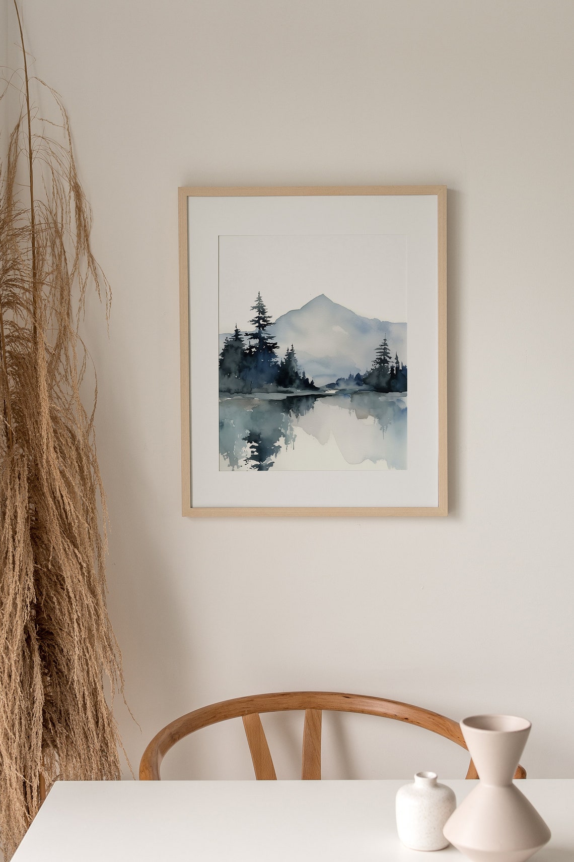 Misty Blue Pine Forest Reflected in a Still Mountain Lake Poster - Image 3