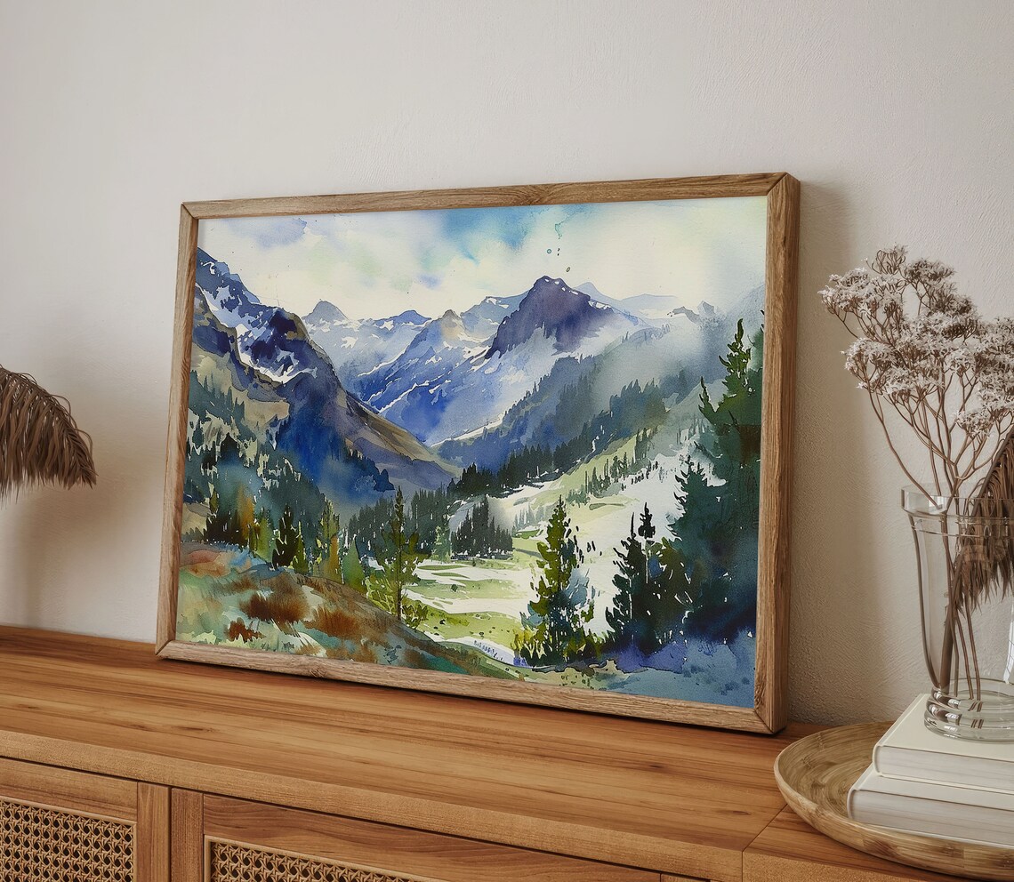 Rocky Mountains Watercolor Art Print, Wyoming - Image 3