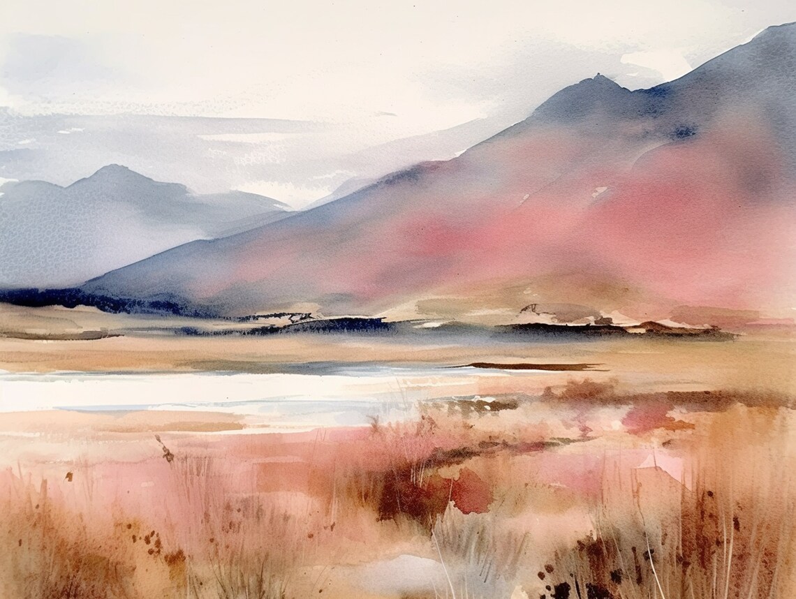 Outer Hebrides Watercolor Print, Scottish Hills Landscape