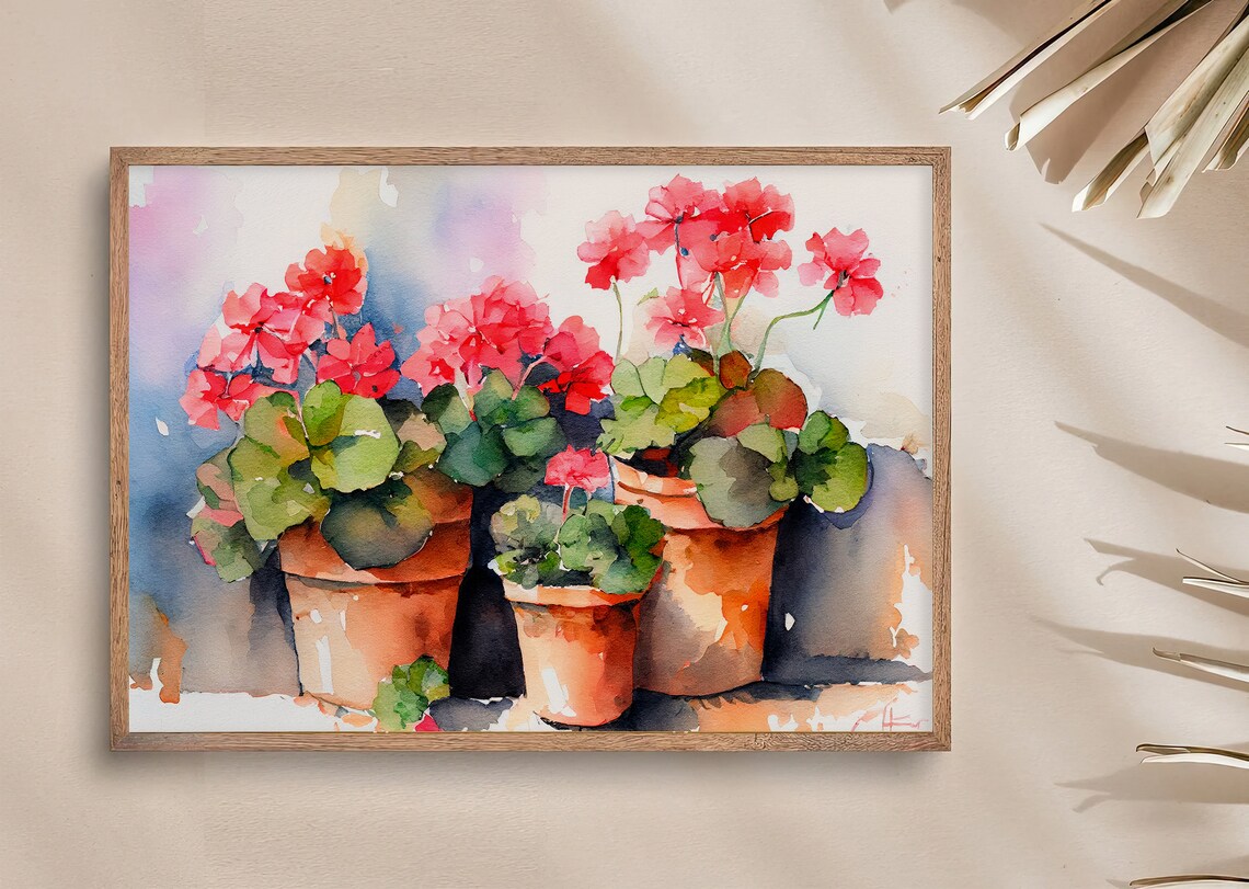 Geranium Painting Watercolor Art Print, Farmhouse Decor - Image 5