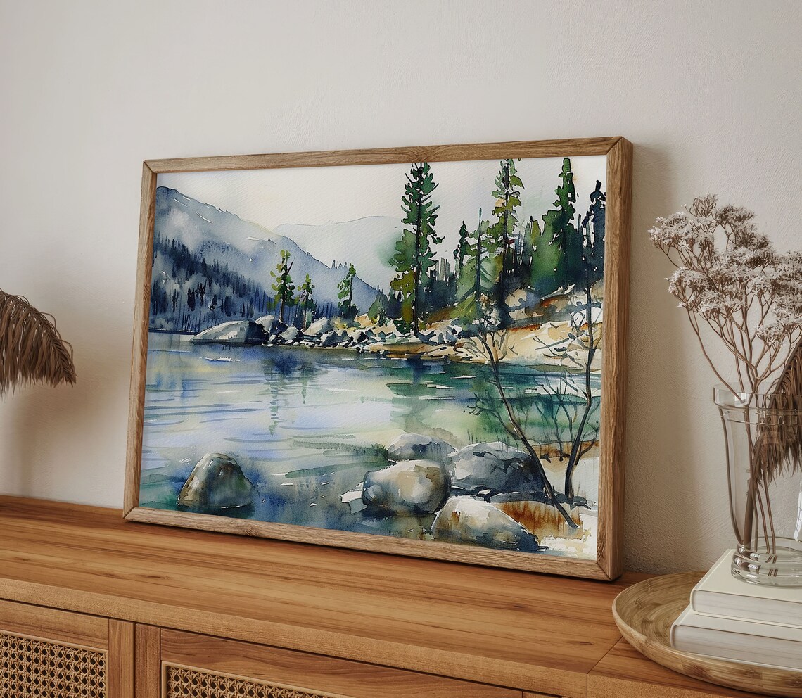 Lake Tahoe Watercolor Art Print, Mountain Lake - Image 4