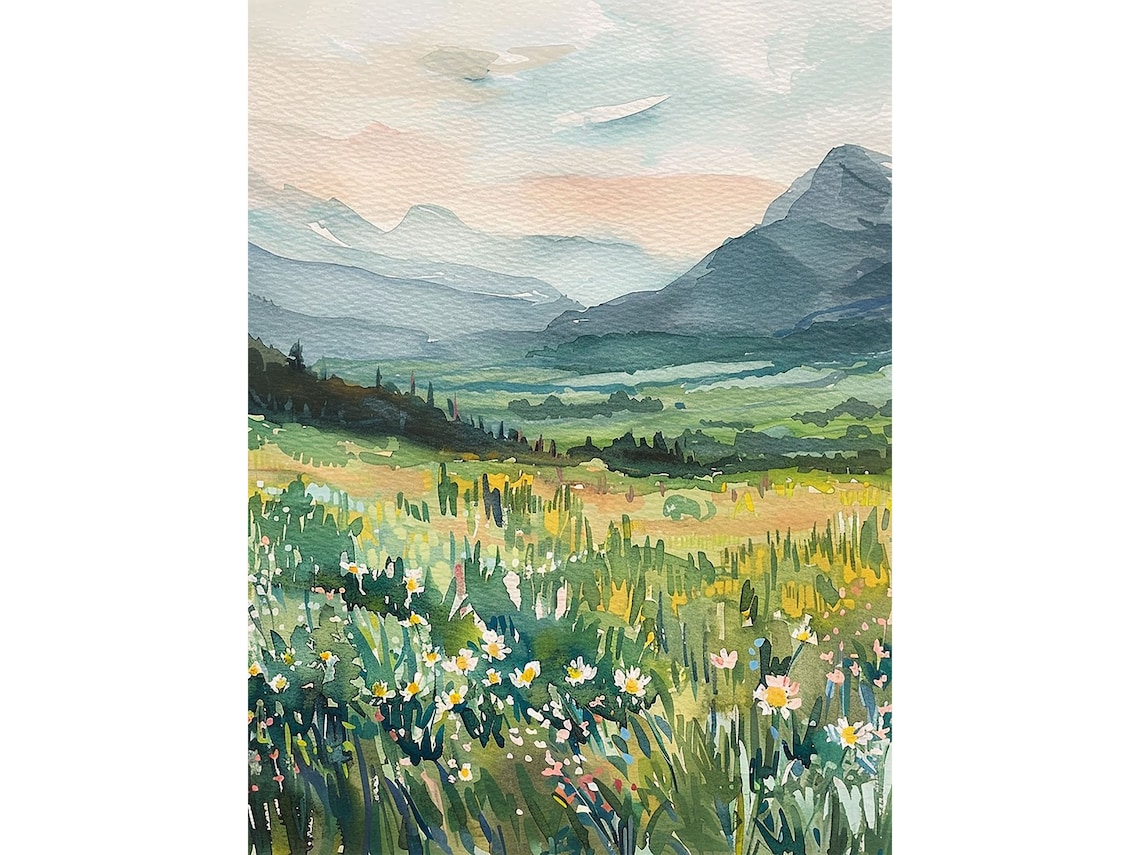 Rocky Mountains Spring Watercolor Art Print