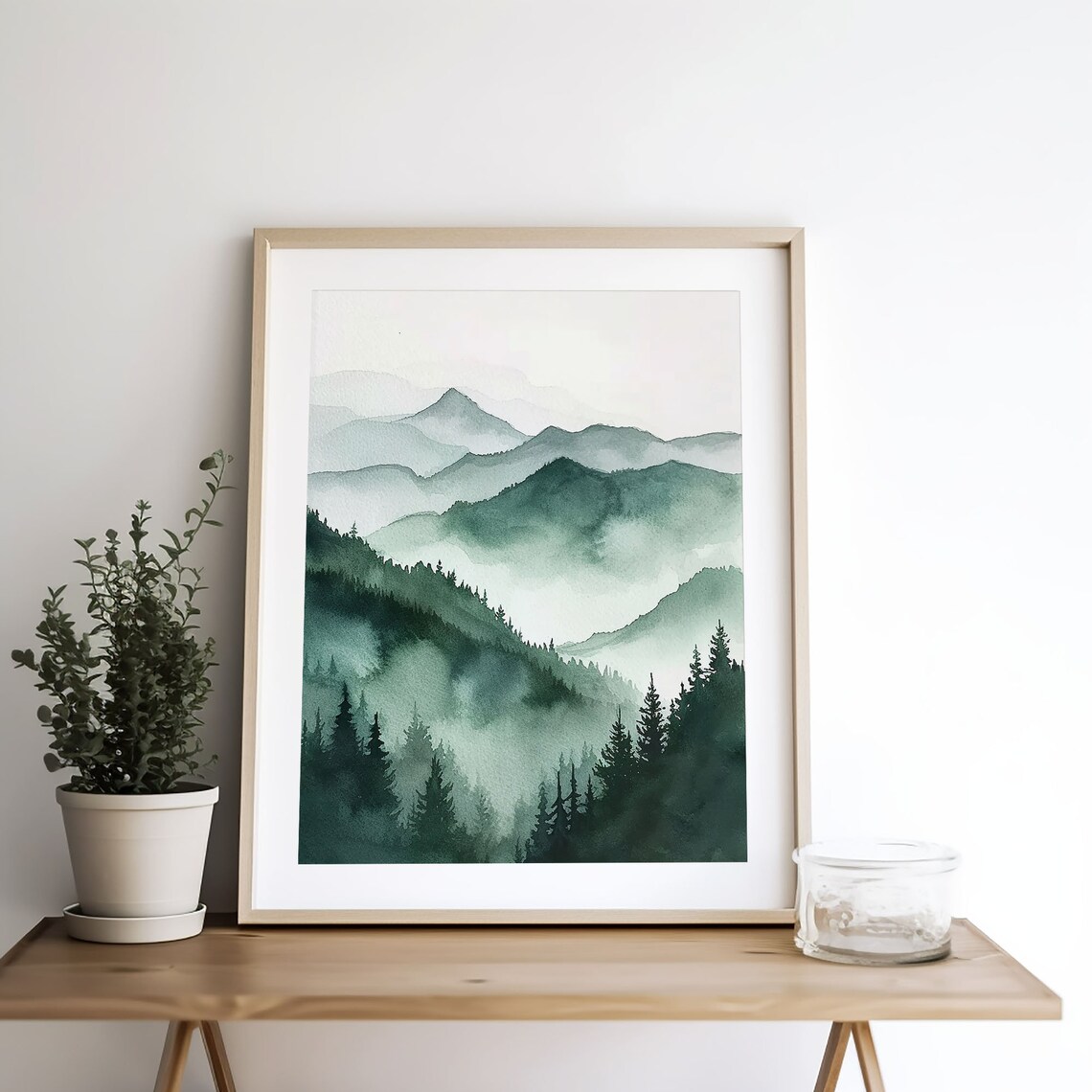 Smoky Green Mountain Layers with Pine Forests Watercolor Poster - Image 3