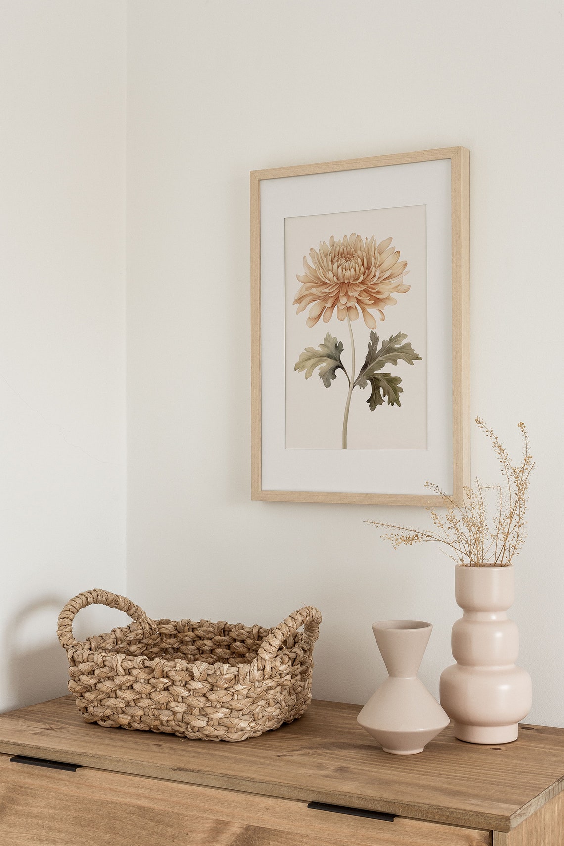Soft Peach Chrysanthemum Bloom Botanical Watercolor Study Poster - Image 4
