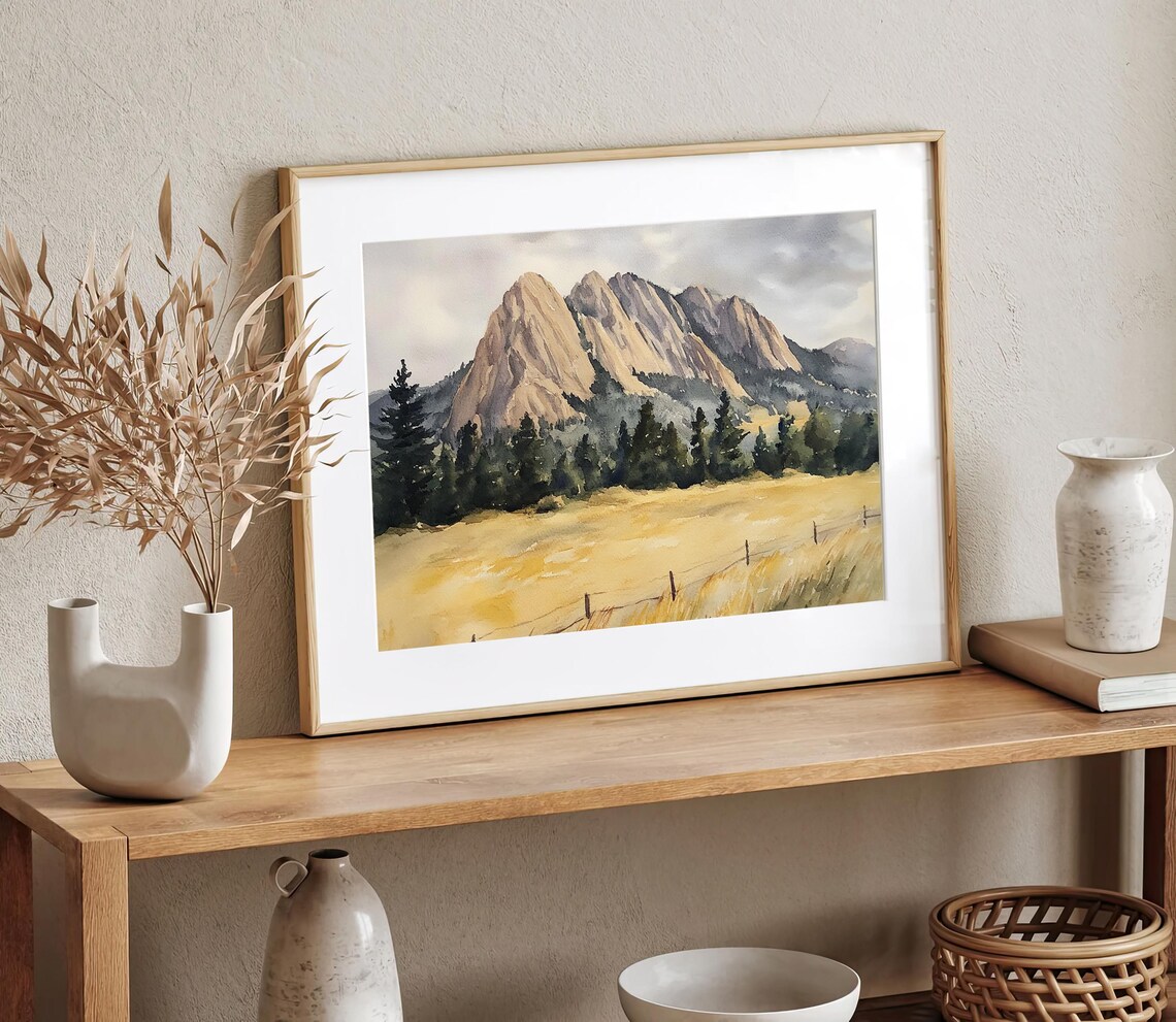 Flatirons Boulder Colorado Watercolor Art Print - Image 2