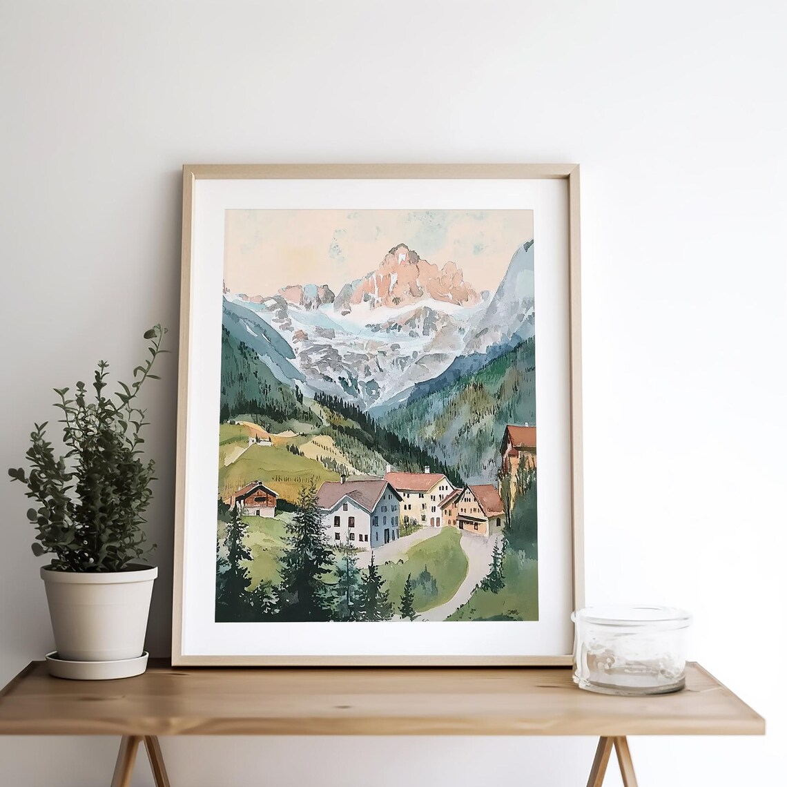 Swiss Alps Watercolor Art Print, Grindelwald Landscape - Image 4