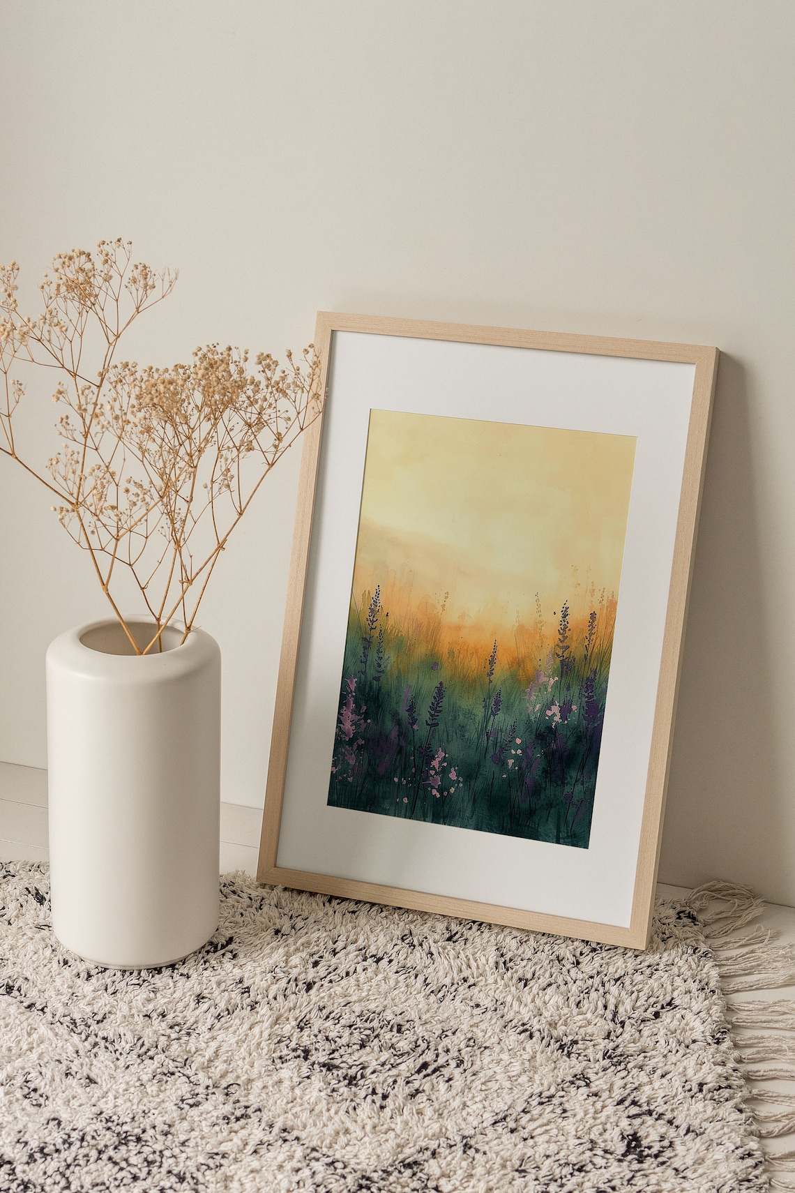 Meadow Sunset Watercolor Art Print, Rustic Floral - Image 4