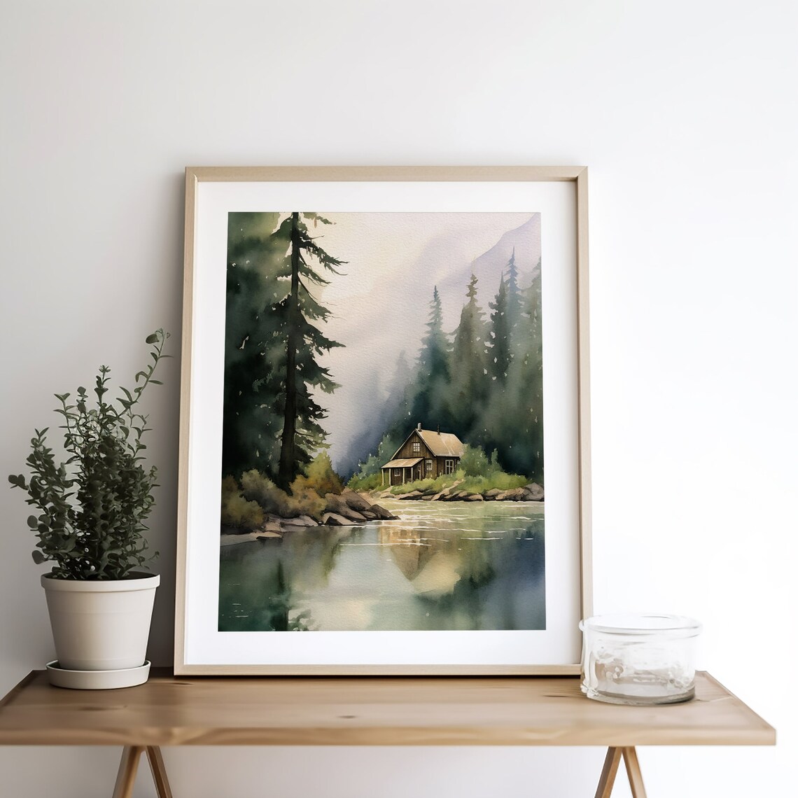 Forest Cabin Tahoe Lake Watercolor Art Print - Image 4