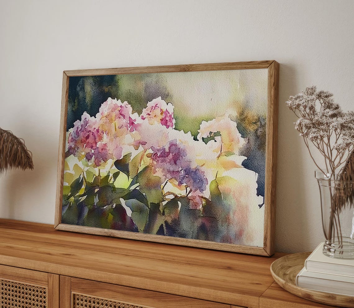 Pink Hydrangea Blossom Bouquet Floral Watercolor Poster for Home - Image 4