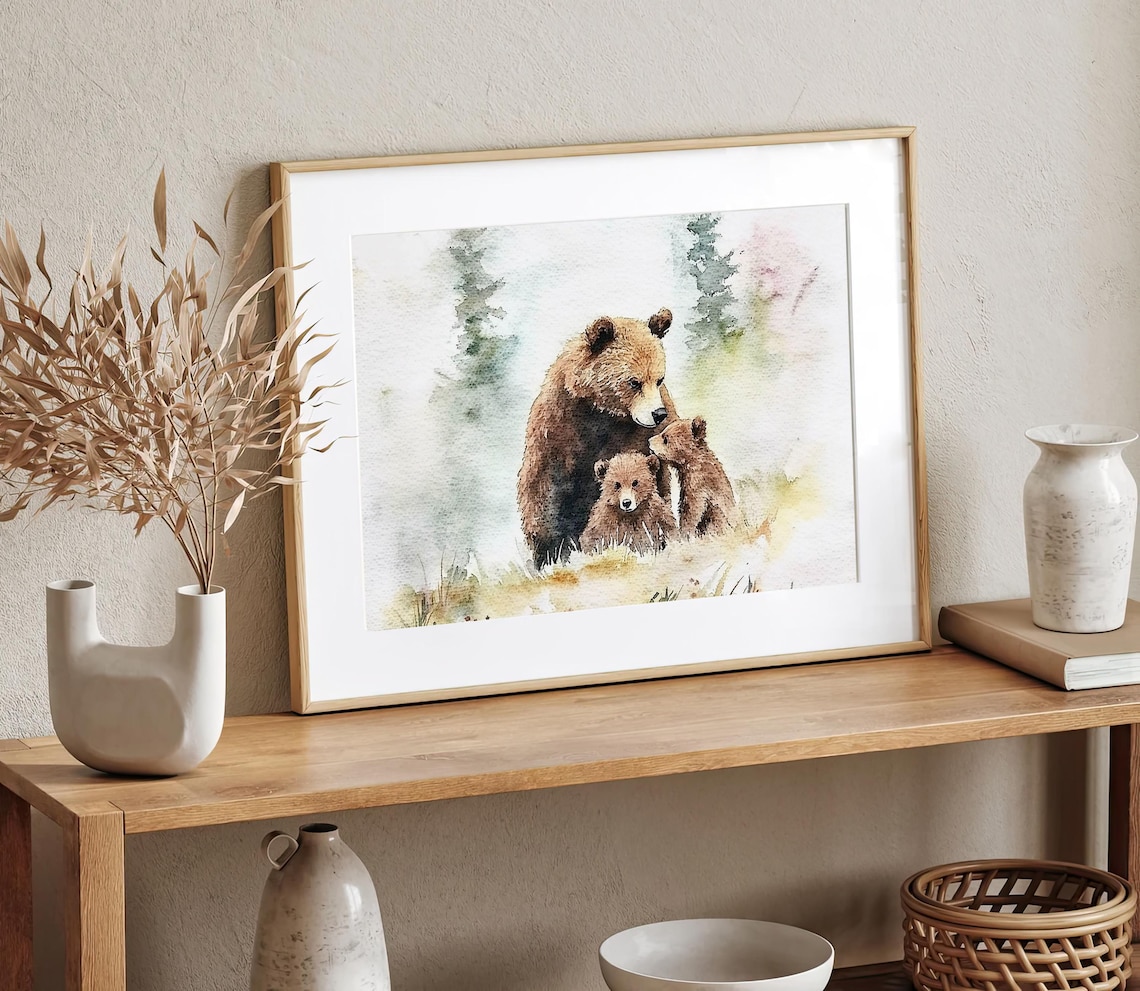Brown Bear Mama And Baby Watercolor Art Print - Image 2