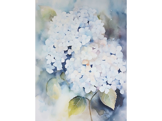 Hydrangea Watercolor Botanical Art Print, Farmhouse