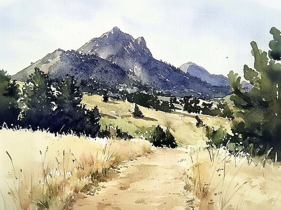 Flatirons Vista Trailhead Watercolor Art Print