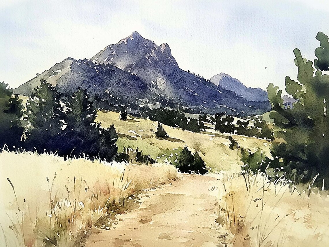 Flatirons Vista Trailhead Watercolor Art Print