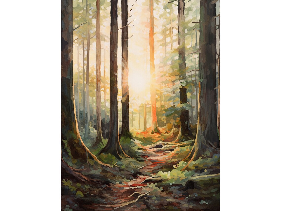 Letchworth Sunrise In Forest Watercolor Art Print