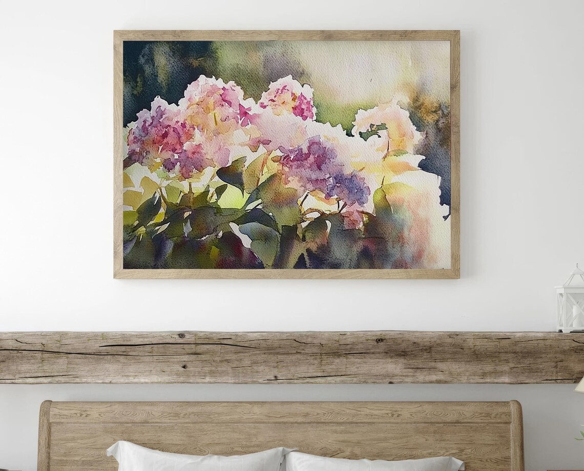 Pink Hydrangea Blossom Bouquet Floral Watercolor Poster for Home - Image 3