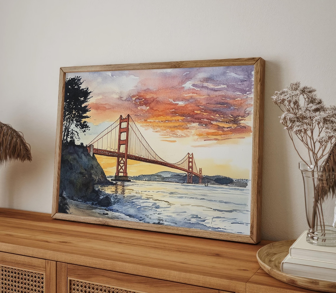 Golden Gate Bridge Watercolor Art Print, San Francisco - Image 5