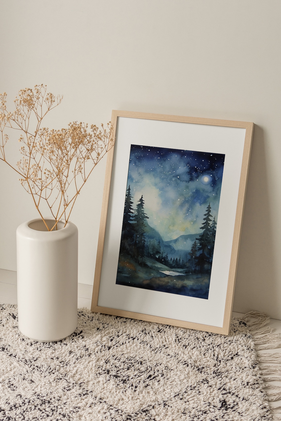 Night Sky Appalachian Mountains Watercolor Art Print - Image 2
