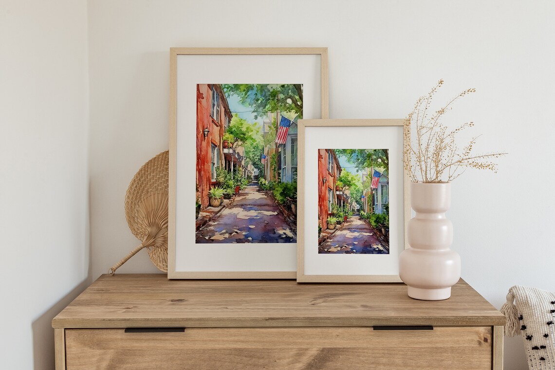 Charleston SC Watercolor Cityscape, South Carolina Art Print - Image 2